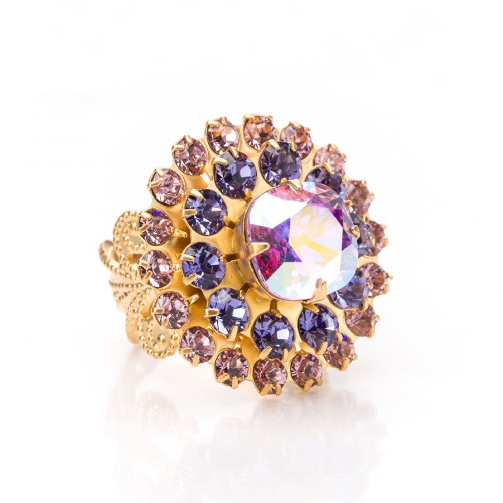 NIQUEA.D Filigree Purple Flower Cocktail Ring
